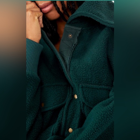 We the Free Shasta Fleece Snap-Up Bomber Cardi Jacket Deepest Spruce Small - Picture 4 of 6